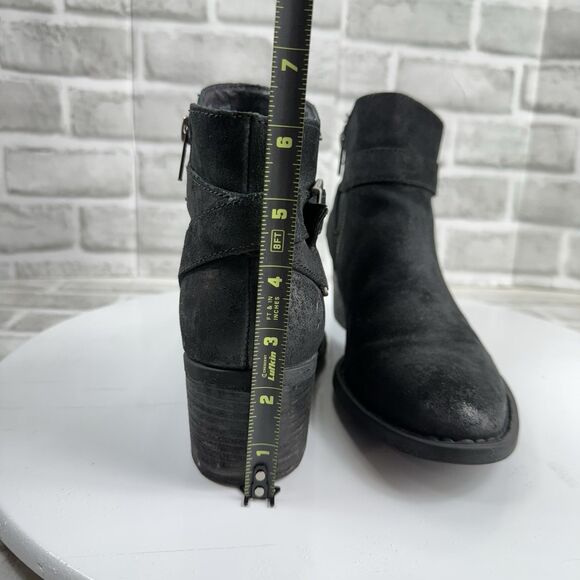 Born Jorgette Suede Black Leather Women's Size 9.5 Buckle Western Ankle Boots - Picture 6 of 14